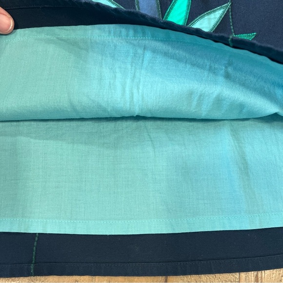 BODEN navy leaf print a-line skirt 6 Modest MIDI Academia Preppy Retro Classic - Picture 5 of 11